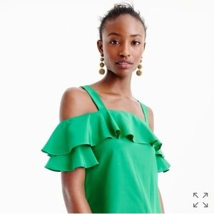 BNWT J Crew Silk Green Cold Shoulder Top